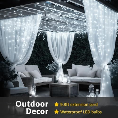 Window Curtain String Lights for Bedroom, 300 LED Fairy String Light 8 Lighting Modes Waterproof Lights for, alternate view 5