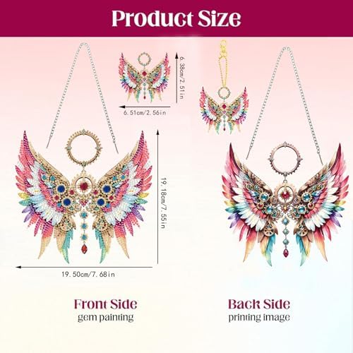Wing Feather Diamond Painting Double-Sided Hanging Ornament Set, DIY Irregular Shaped Rhinestone Window, alternate view 2
