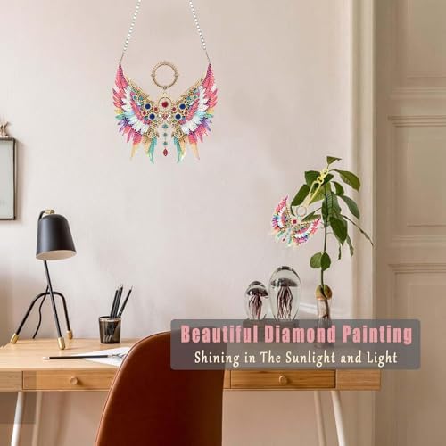 Wing Feather Diamond Painting Double-Sided Hanging Ornament Set, DIY Irregular Shaped Rhinestone Window, alternate view 3