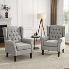 Wingback Accent Chairs Set of 2, Fabric Armchair, Light Gray in Light Gray