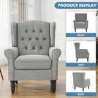 Wingback Accent Chairs Set of 2, Fabric Armchair, Light Gray in Light Gray, alternate view 6