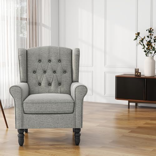 Wingback Accent Chairs Set of 2, Fabric Armchair, Light Gray in Light Gray, alternate view 7