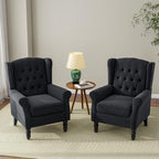 Wingback Accent Chairs Set of 2, Tufted High Back Armchair, Black Blue
