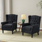 Wingback Accent Chairs Set of 2, Tufted High Back Armchair, Black Blue, alternate view 6