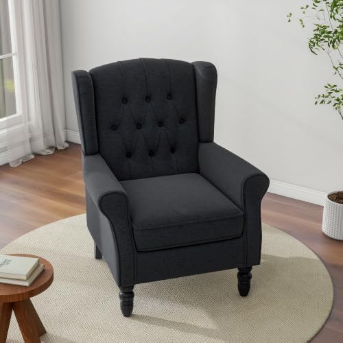 Wingback Accent Chairs Set of 2, Tufted High Back Armchair, Black Blue, alternate view 7