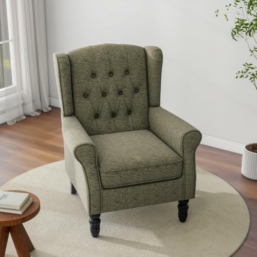 Wingback Accent Chairs Set of 2, Tufted High Back Armchair, Green in Green, alternate view 7