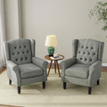 Wingback Accent Chairs Set of 2, Tufted High Back Armchair, Grey in Grey