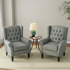 Wingback Accent Chairs Set of 2, Tufted High Back Armchair, Grey in Grey