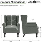 Wingback Accent Chairs Set of 2, Tufted High Back Armchair, Grey in Grey, alternate view 2