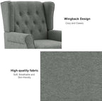 Wingback Accent Chairs Set of 2, Tufted High Back Armchair, Grey in Grey, alternate view 3
