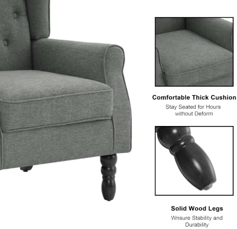 Wingback Accent Chairs Set of 2, Tufted High Back Armchair, Grey in Grey, alternate view 4