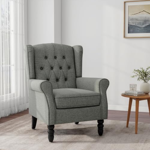 Wingback Accent Chairs Set of 2, Tufted High Back Armchair, Grey in Grey, alternate view 5