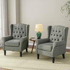 Wingback Accent Chairs Set of 2, Tufted High Back Armchair, Grey in Grey, alternate view 6