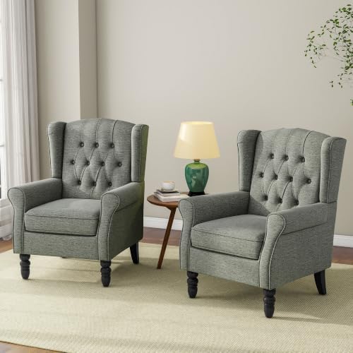 Wingback Accent Chairs Set of 2, Tufted High Back Armchair, Grey in Grey, alternate view 6