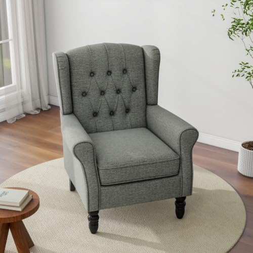 Wingback Accent Chairs Set of 2, Tufted High Back Armchair, Grey in Grey, alternate view 7
