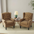 Wingback Accent Chairs Set of 2, Tufted High Back Armchair, Light Brown in Light Brown