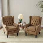 Wingback Accent Chairs Set of 2, Tufted High Back Armchair, Light Brown in Light Brown
