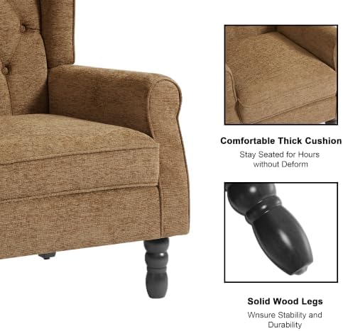 Wingback Accent Chairs Set of 2, Tufted High Back Armchair, Light Brown in Light Brown, alternate view 3