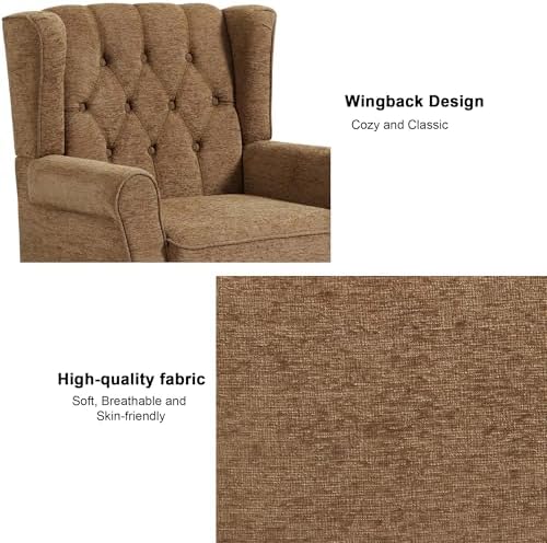 Wingback Accent Chairs Set of 2, Tufted High Back Armchair, Light Brown in Light Brown, alternate view 4
