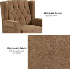 Wingback Accent Chairs Set of 2, Tufted High Back Armchair, Light Brown in Light Brown, alternate view 4