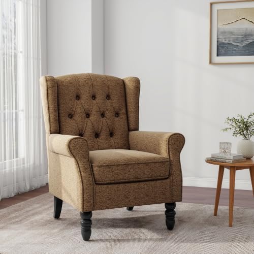 Wingback Accent Chairs Set of 2, Tufted High Back Armchair, Light Brown in Light Brown, alternate view 5