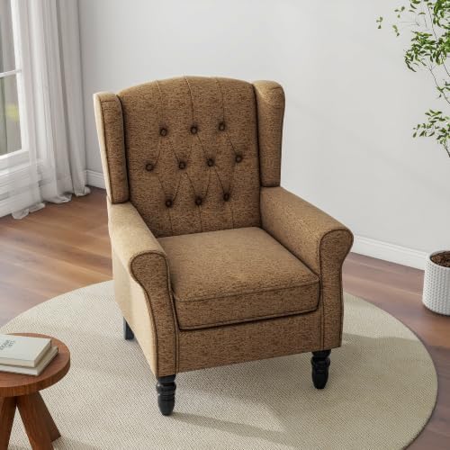 Wingback Accent Chairs Set of 2, Tufted High Back Armchair, Light Brown in Light Brown, alternate view 7
