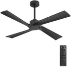 WINGBO 48 Inch DC Ceiling Fan without Lights, 4 Carved Solid Wood Blades, 6-Speed Reversible DC Motor, Modern