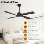 WINGBO 48 Inch DC Ceiling Fan without Lights, 4 Carved Solid Wood Blades, 6-Speed Reversible DC Motor, Modern, alternate view
