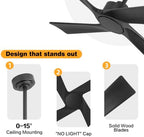 WINGBO 48 Inch DC Ceiling Fan without Lights, 4 Carved Solid Wood Blades, 6-Speed Reversible DC Motor, Modern, alternate view
