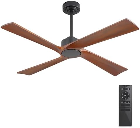 WINGBO 48 Inch DC Ceiling Fan Without Lights, 4 Carved Solid Wood Blades, 6-Speed Reversible DC Motor, Modern