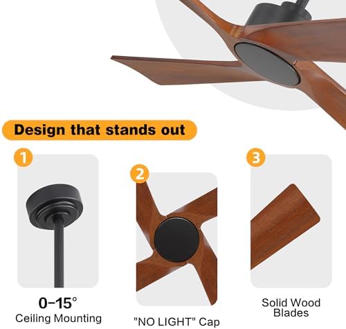 WINGBO 48 Inch DC Ceiling Fan Without Lights, 4 Carved Solid Wood Blades, 6-Speed Reversible DC Motor, Modern, alternate view