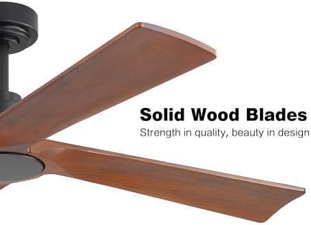 WINGBO 48 Inch DC Ceiling Fan Without Lights, 4 Carved Solid Wood Blades, 6-Speed Reversible DC Motor, Modern, alternate view