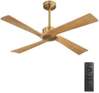 WINGBO 48 Inch DC Ceiling Fan Without Lights, 4 Carved Solid Wood Blades, 6-Speed Reversible DC Motor, Modern