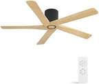 WINGBO 48 Inch Flush Mount DC Ceiling Fan Without Lights, 5 Carved Wood Blades, 6-Speed Reversible DC Motor, Low