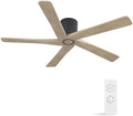 WINGBO 48 Inch Flush Mount DC Ceiling Fan Without Lights, 5 Carved Wood Blades, 6-Speed Reversible DC Motor, Low