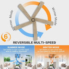 WINGBO 48 Inch Flush Mount DC Ceiling Fan Without Lights, 5 Carved Wood Blades, 6-Speed Reversible DC Motor, Low, alternate