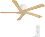 WINGBO 48 Inch Flush Mount DC Ceiling Fan without Lights, 5 Carved Wood Blades, 6-Speed Reversible DC Motor, Low
