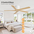 WINGBO 48 Inch Flush Mount DC Ceiling Fan without Lights, 5 Carved Wood Blades, 6-Speed Reversible DC Motor, Low, alternate