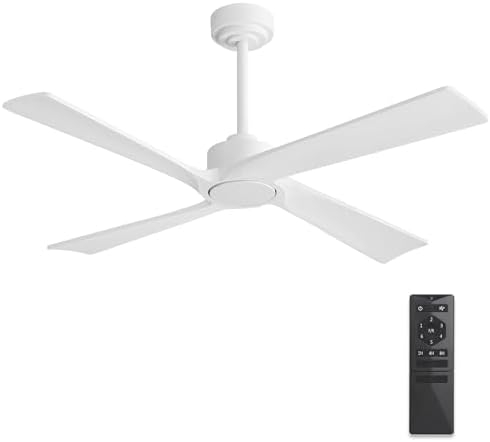 WINGBO 54 Inch DC Ceiling Fan Without Lights, 4 Carved Solid Wood Blades, 6-Speed Reversible DC Motor, Modern