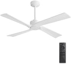 WINGBO 54 Inch DC Ceiling Fan Without Lights, 4 Carved Solid Wood Blades, 6-Speed Reversible DC Motor, Modern