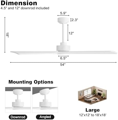 WINGBO 54 Inch DC Ceiling Fan Without Lights, 4 Carved Solid Wood Blades, 6-Speed Reversible DC Motor, Modern, alternate view