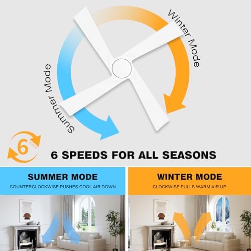 WINGBO 54 Inch DC Ceiling Fan Without Lights, 4 Carved Solid Wood Blades, 6-Speed Reversible DC Motor, Modern, alternate view