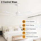 WINGBO 54 Inch DC Ceiling Fan Without Lights, 4 Carved Solid Wood Blades, 6-Speed Reversible DC Motor, Modern, alternate view