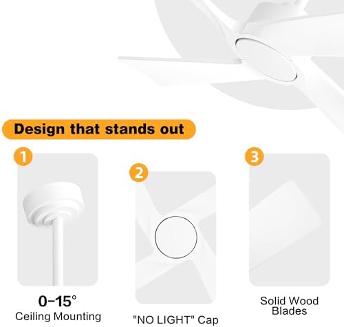 WINGBO 54 Inch DC Ceiling Fan Without Lights, 4 Carved Solid Wood Blades, 6-Speed Reversible DC Motor, Modern, alternate view