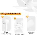 WINGBO 54 Inch DC Ceiling Fan Without Lights, 4 Carved Solid Wood Blades, 6-Speed Reversible DC Motor, Modern, alternate view