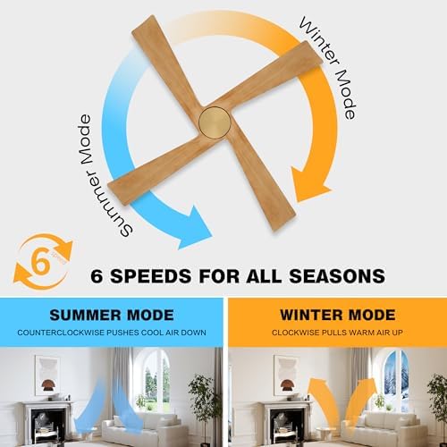 WINGBO 54 Inch DC Ceiling Fan Without Lights, 4 Carved Solid Wood Blades, 6-Speed Reversible DC Motor, Modern, alternate view