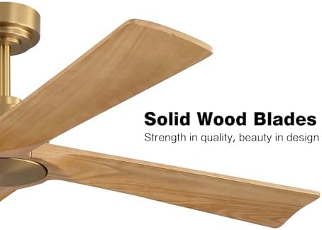 WINGBO 54 Inch DC Ceiling Fan Without Lights, 4 Carved Solid Wood Blades, 6-Speed Reversible DC Motor, Modern, alternate view