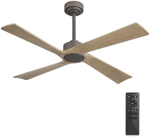 WINGBO 54 Inch DC Ceiling Fan without Lights, 4 Carved Solid Wood Blades, 6-Speed Reversible DC Motor, Modern
