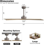 WINGBO 54 Inch DC Ceiling Fan without Lights, 4 Carved Solid Wood Blades, 6-Speed Reversible DC Motor, Modern, alternate view