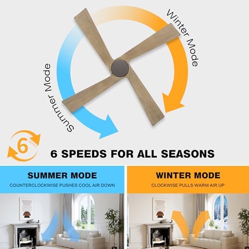 WINGBO 54 Inch DC Ceiling Fan without Lights, 4 Carved Solid Wood Blades, 6-Speed Reversible DC Motor, Modern, alternate view